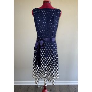 Haani Dress Women's Sleeveless Navy‎ Blue White Diamond Pattern Ribbon Medium